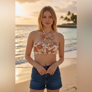 Free People Intimately Halter/Bandeau Top.100% Cotton Floral.Size Med.NWT